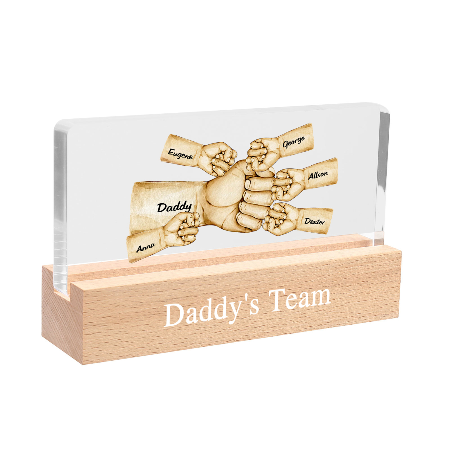 Personalisierte 6 Namen & Text PAPA Faust Nachtlicht Geschenk für Vater