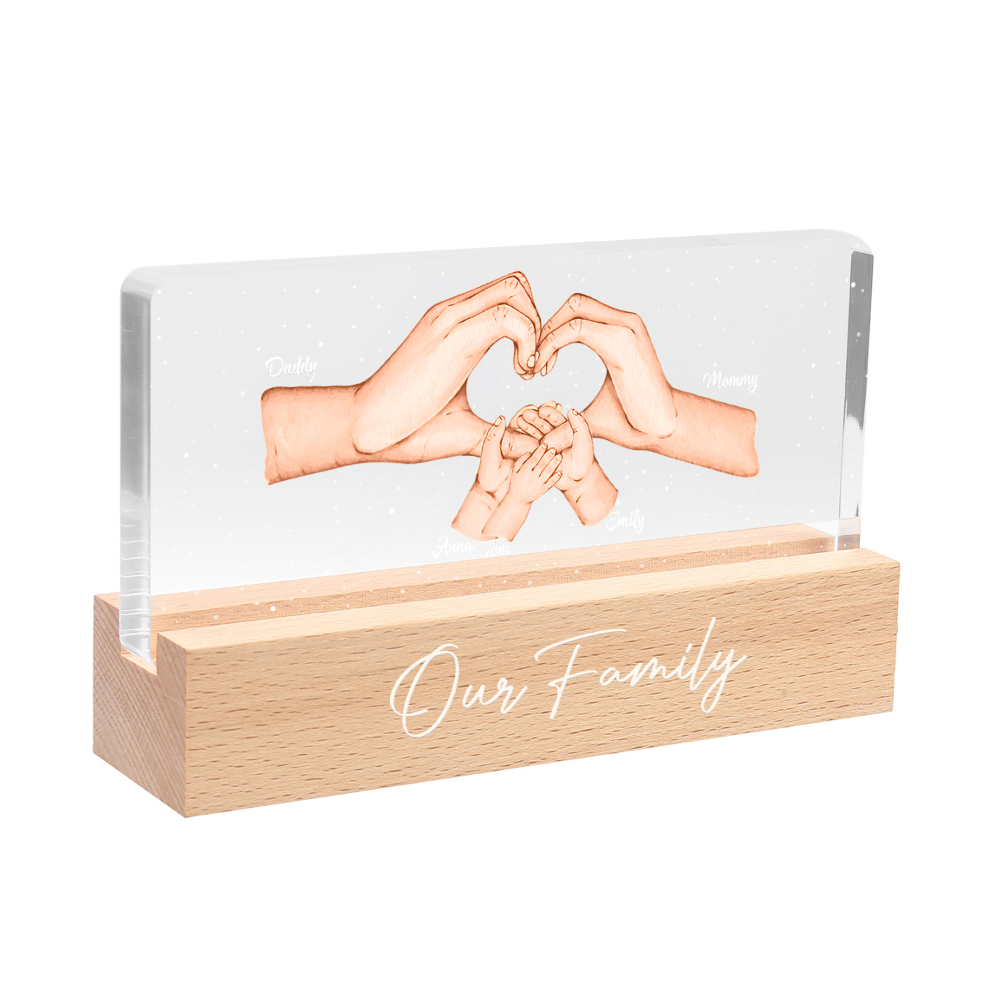 Personalisierte 5 Namen & Text PAPA Hand in Hand Nachtlicht Geschenk für Vater-Unsere Familie