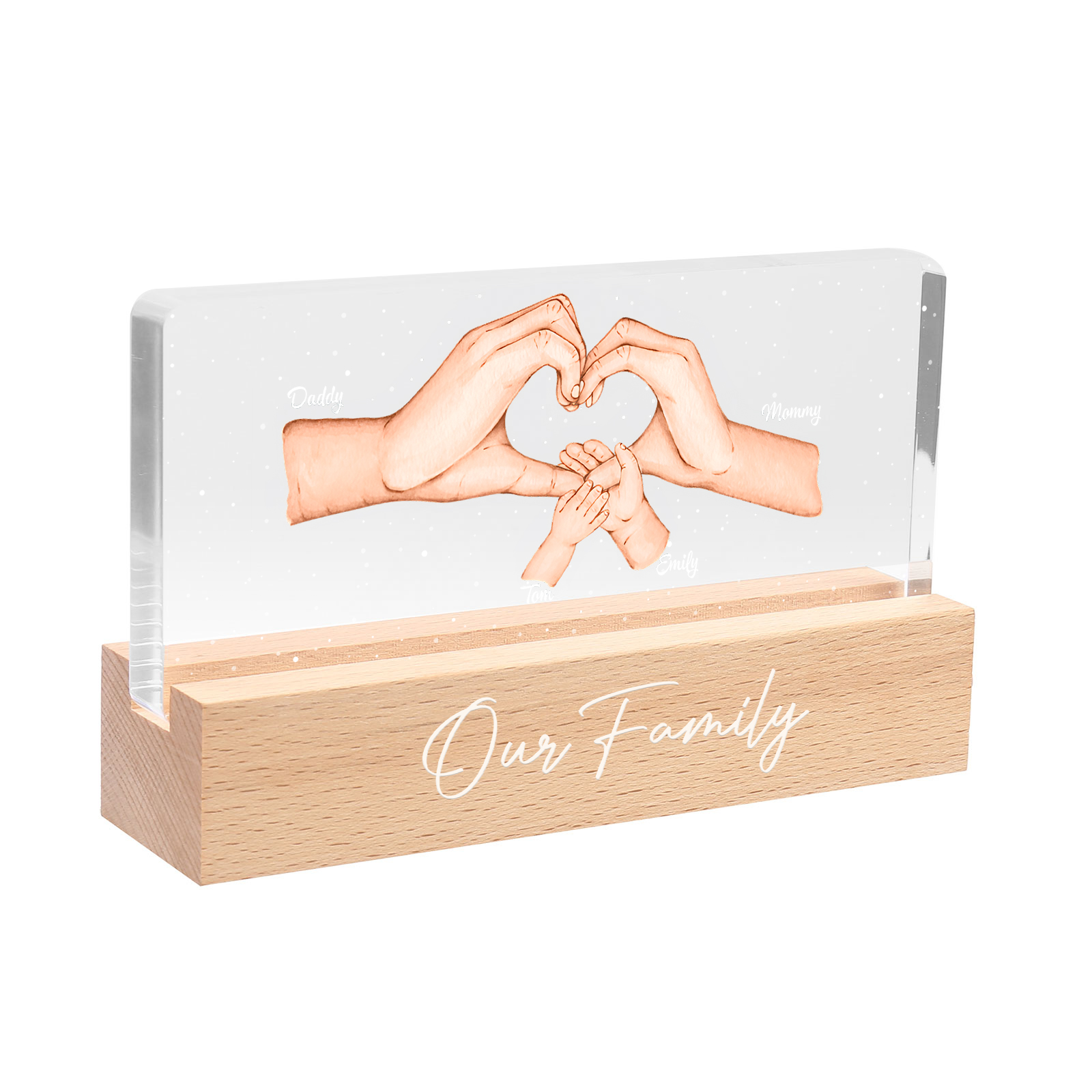 Personalisierte 4 Namen & Text PAPA Hand in Hand Nachtlicht Geschenk für Vater-Unsere Familie