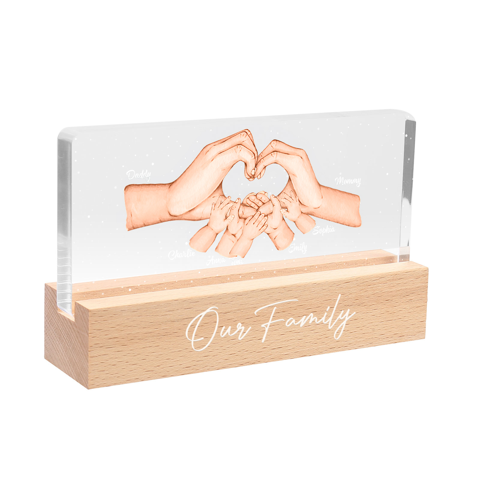 Personalisierte 7 Namen & Text PAPA Hand in Hand Nachtlicht Geschenk für Vater-Unsere Familie