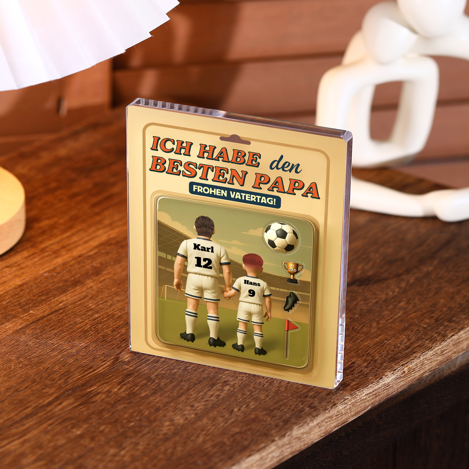 Personalisierte Papa und Kinder in Fußballtrikot Acryl-Deko-Ich habe den besten Papa-Schreibtischdekoration für Papa