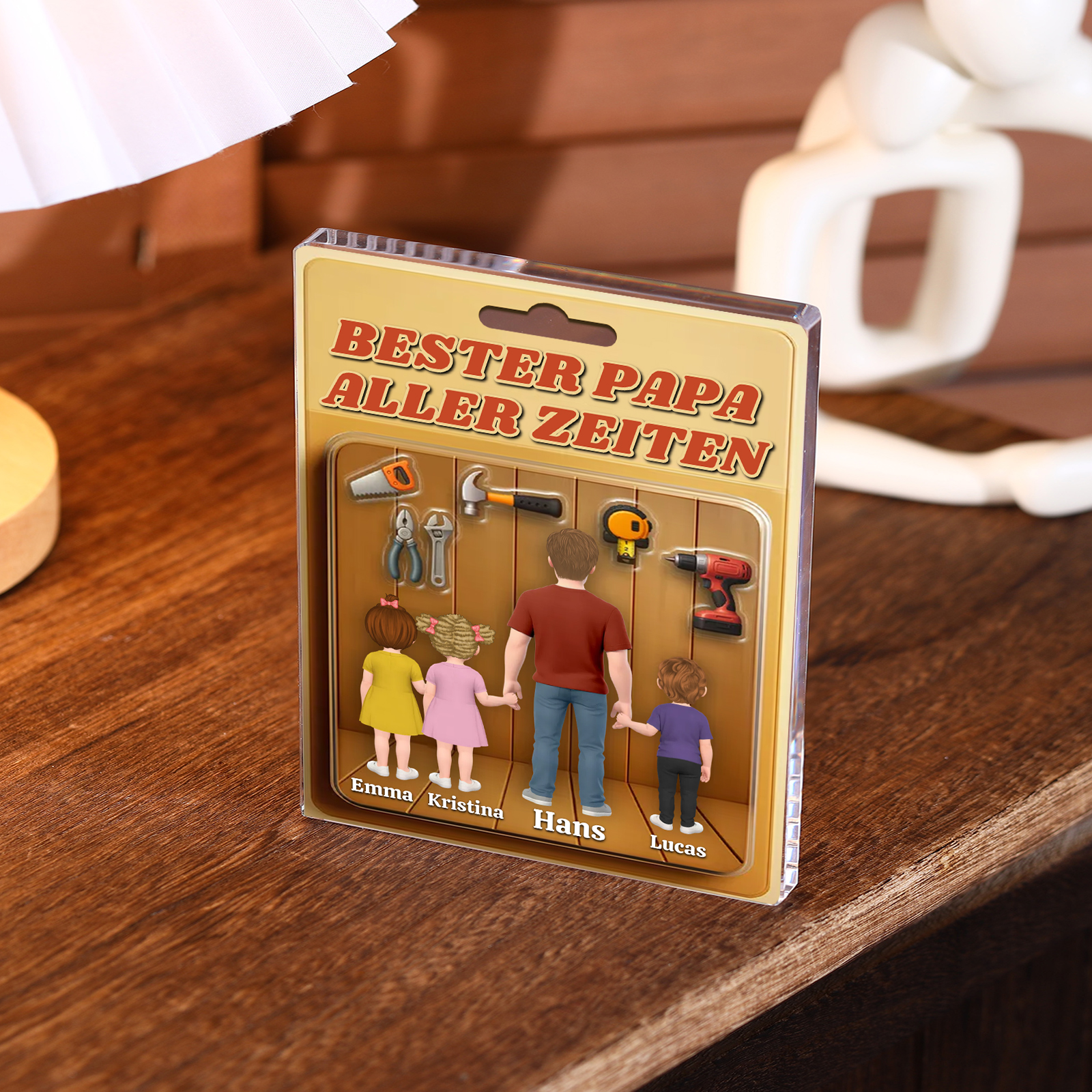 Personalisiertes Design von Papa und Kinder Acryl-Deko-Papa kann alles reparieren-Schreibtischdekoration für Papa