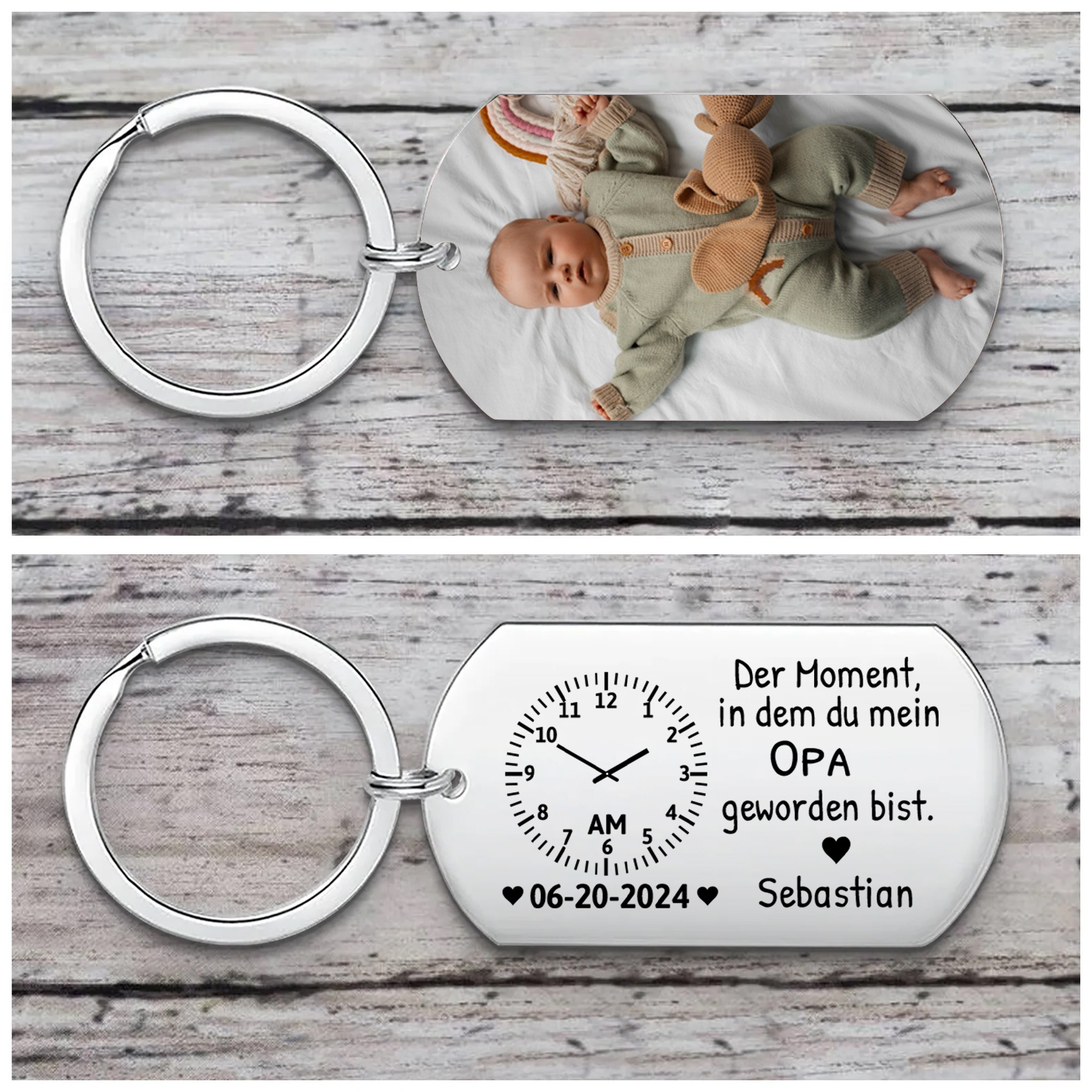 Personalisierte Namen & Datum & Uhr & Foto Schlüsselanhänger für Opa