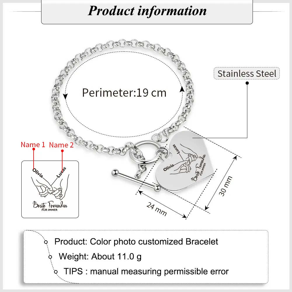 Personalisierte 2 Namen Edelstahl Armband für meine beste Freundin Du wirst immer für mich da sein – Geschenk mit Nachrichtkarte