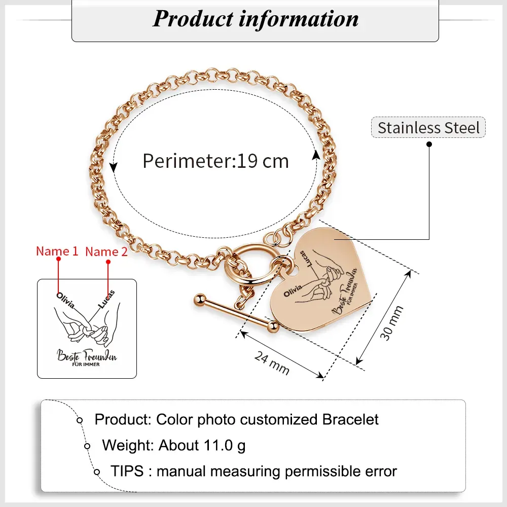 Personalisierte 2 Namen Edelstahl Armband für meine beste Freundin Du wirst immer für mich da sein – Geschenk mit Nachrichtkarte