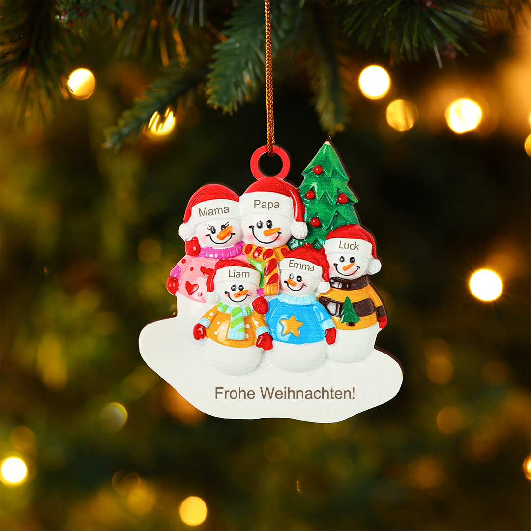 Holz Personalisierter 3-5 Namen & Text Weihnachtsornament – Schneemann-Familie Holzanhänger