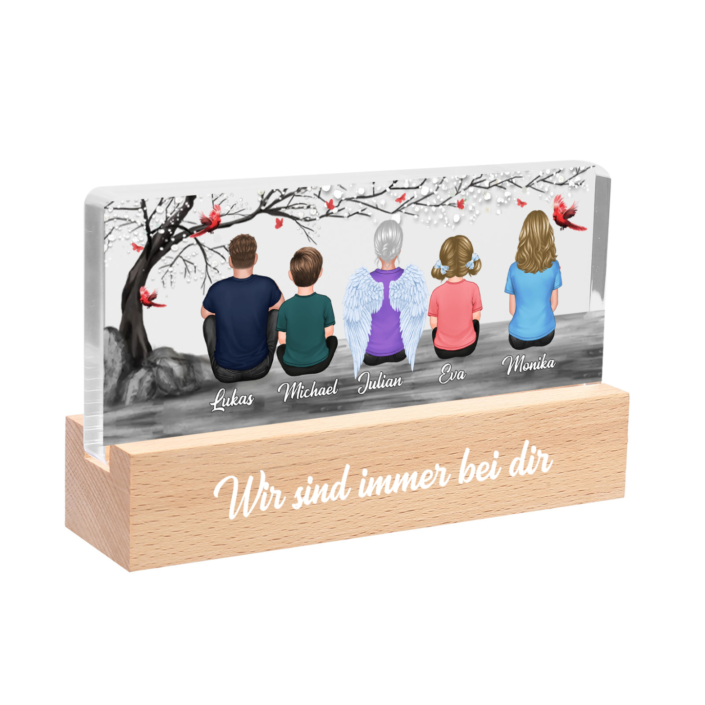 Personalisierte 2-8 Namen & Text Acryl-Holz Nachtlampe– Ein warmes Erinnerungslicht für Familie