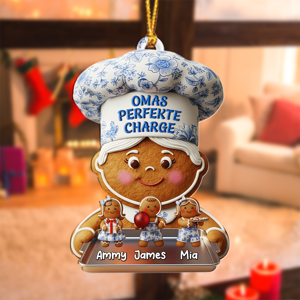 Personalisiete Lebkuchen-Oma Weihnachtsanhänge mit Kinde——"OMAS PERFEKTE CHARGE"