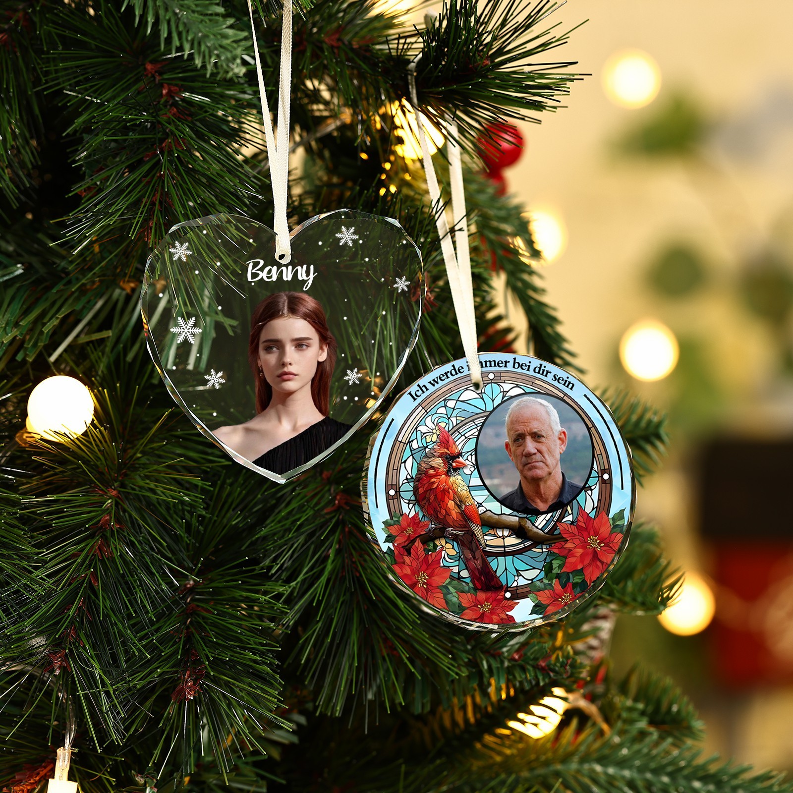 Personalisiertes Foto & 2 Texte Glas Gedenk-Weihnachtsornament Rund Ornament – Ein besonderes Andenken für die Weihnachtszeit