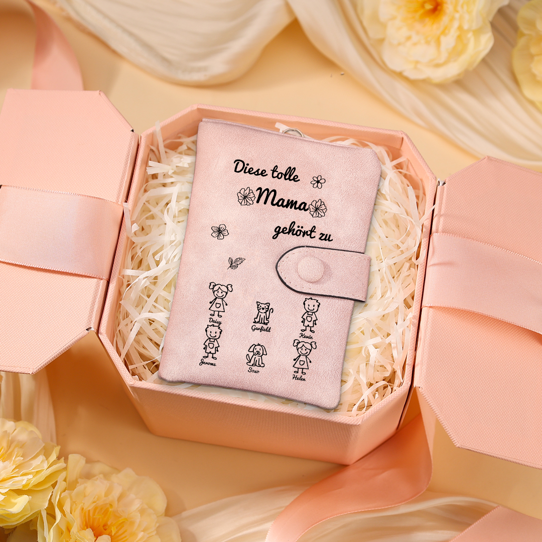 Personalisierte 1-6 Namen & Muster PU-Leder Portemonnaie -Diese tolle Mama gehört zu- Geldbörse für Mama Mutter