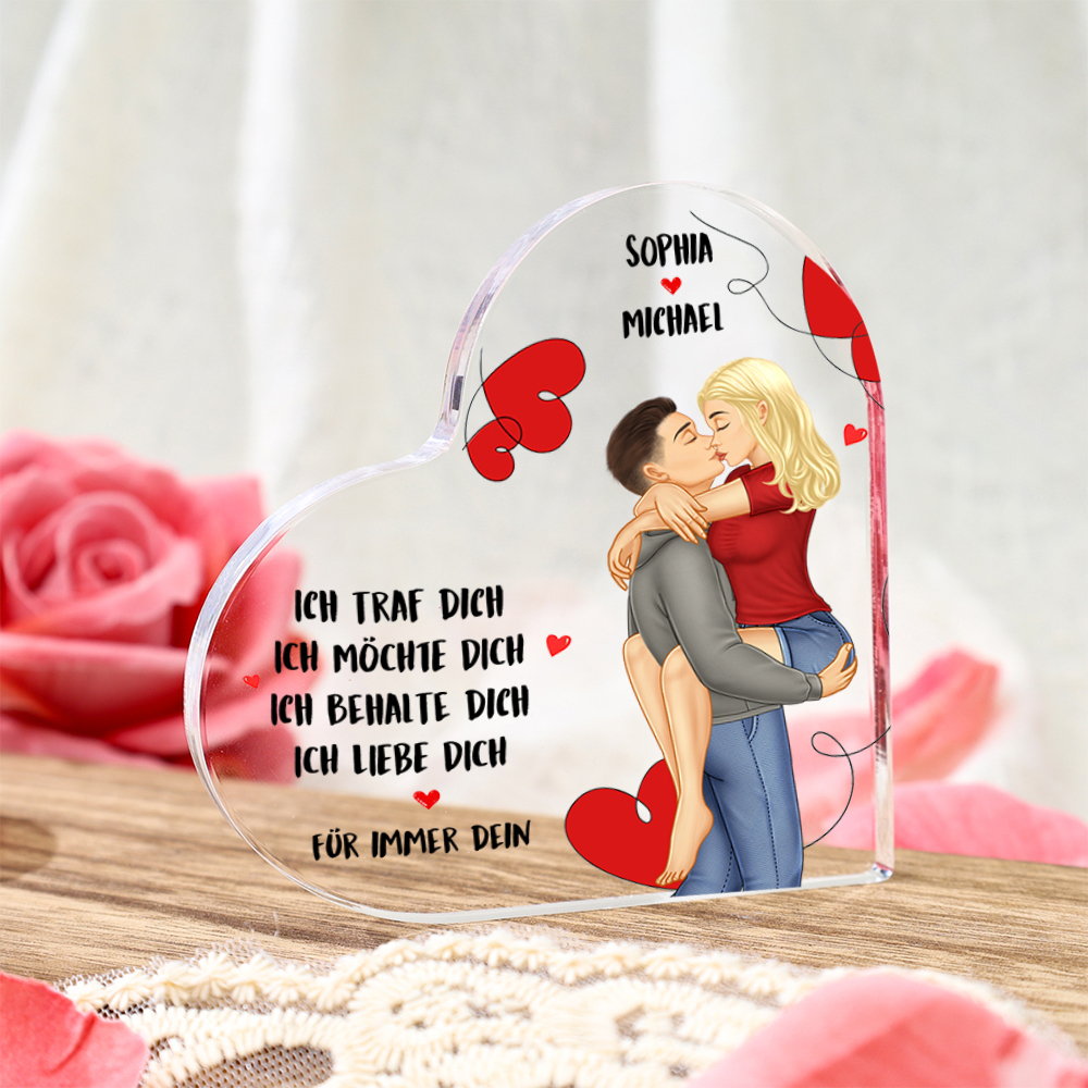 Personalisierte 2 Namen Herz Acryl-Deko - Ich traf dich Ich möchte dich Ich behalte dich Ich liebe dich für immer dein - Romantische Liebesdekoration für Paar