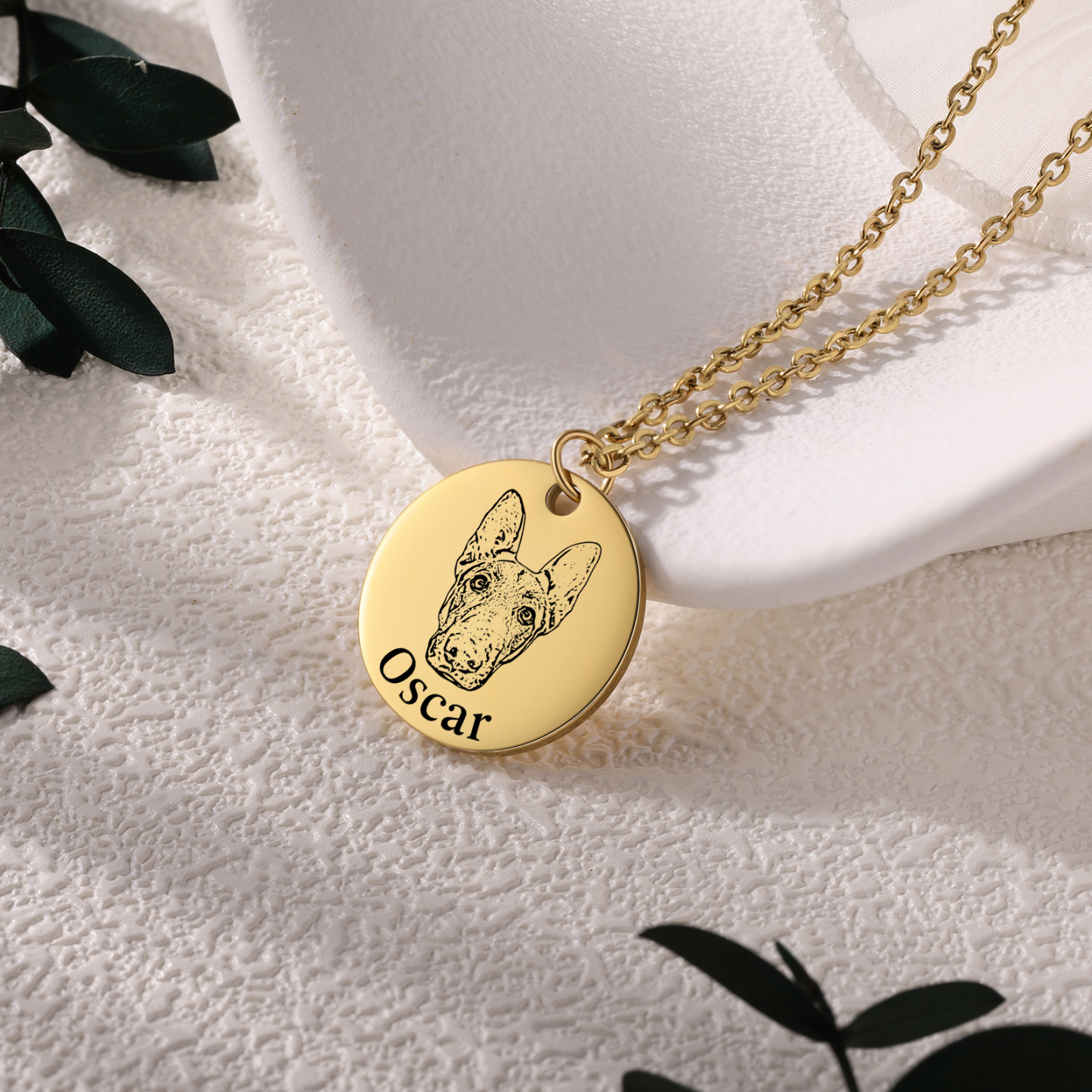 Personalisiertes 1 Foto & Name Haustier Rund Halskette in Golden/ Silber/ Rosagold