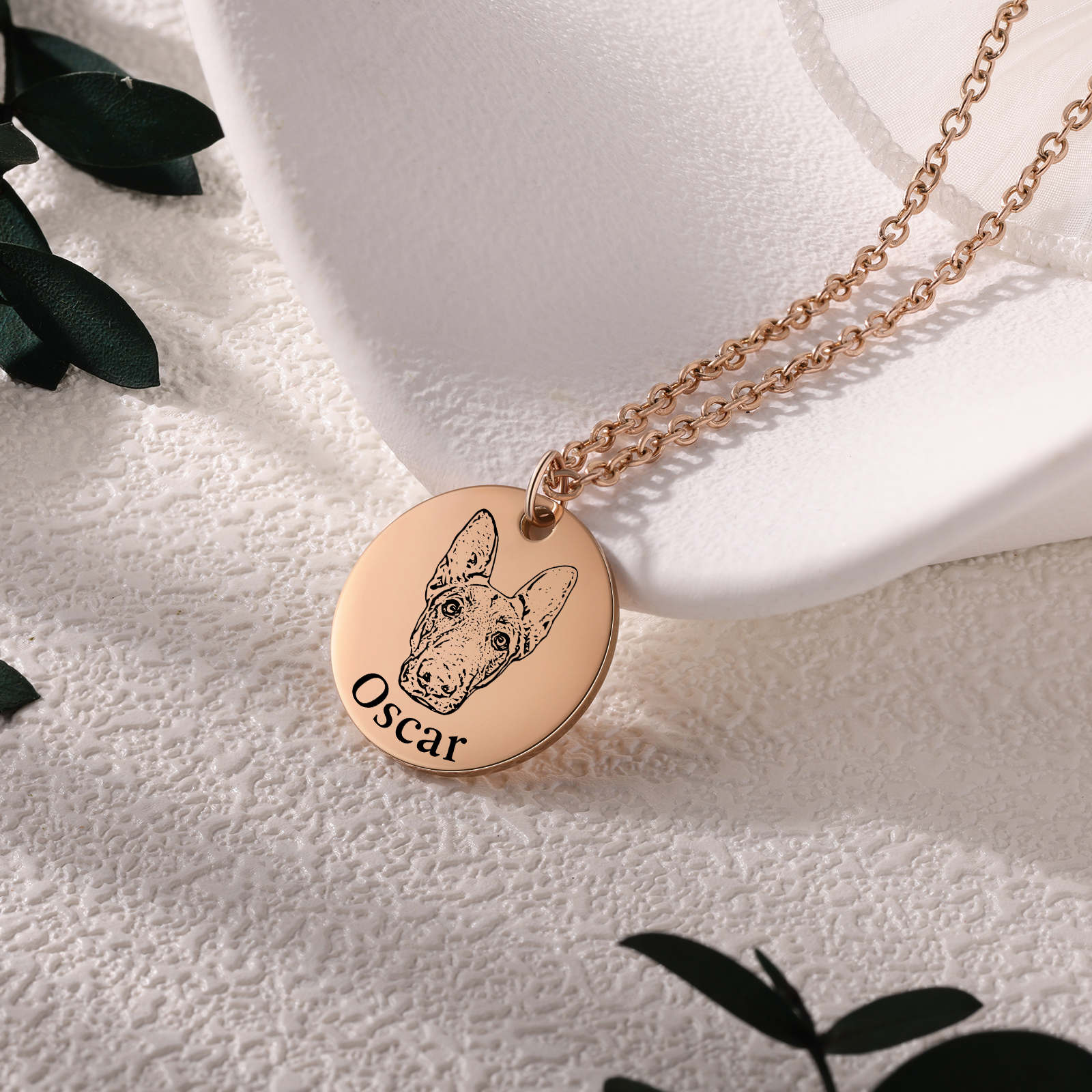 Personalisiertes 1 Foto & Name Haustier Rund Halskette in Golden/ Silber/ Rosagold