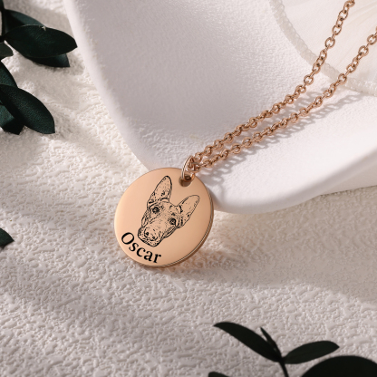 Personalisiertes 1 Foto & Name Haustier Rund Halskette in Golden/ Silber/ Rosagold