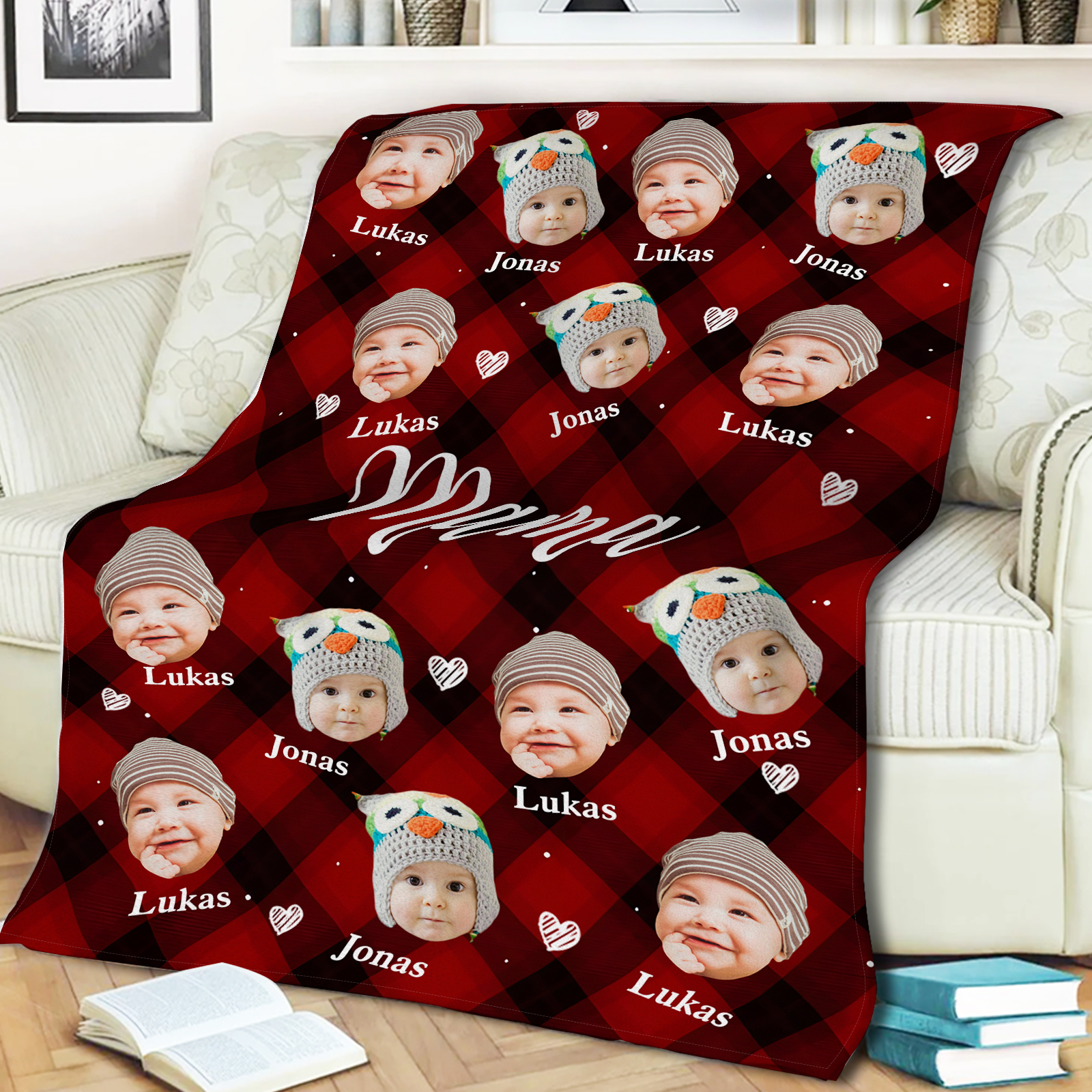 Personalisierte mit Foto & Name Flanell-Decke – Kuschelige & Herzliche Geschenkidee für Mama/Oma