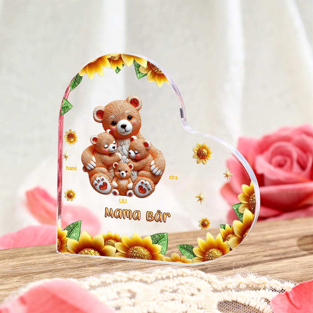 Personalisierte 1-5 Namen Acryl-Deko mit Tragen Herz Schreibtischdekoration für Mutter/Großmutter