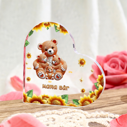 Personalisierte 1-5 Namen Acryl-Deko mit Tragen Herz Schreibtischdekoration für Mutter/Großmutter