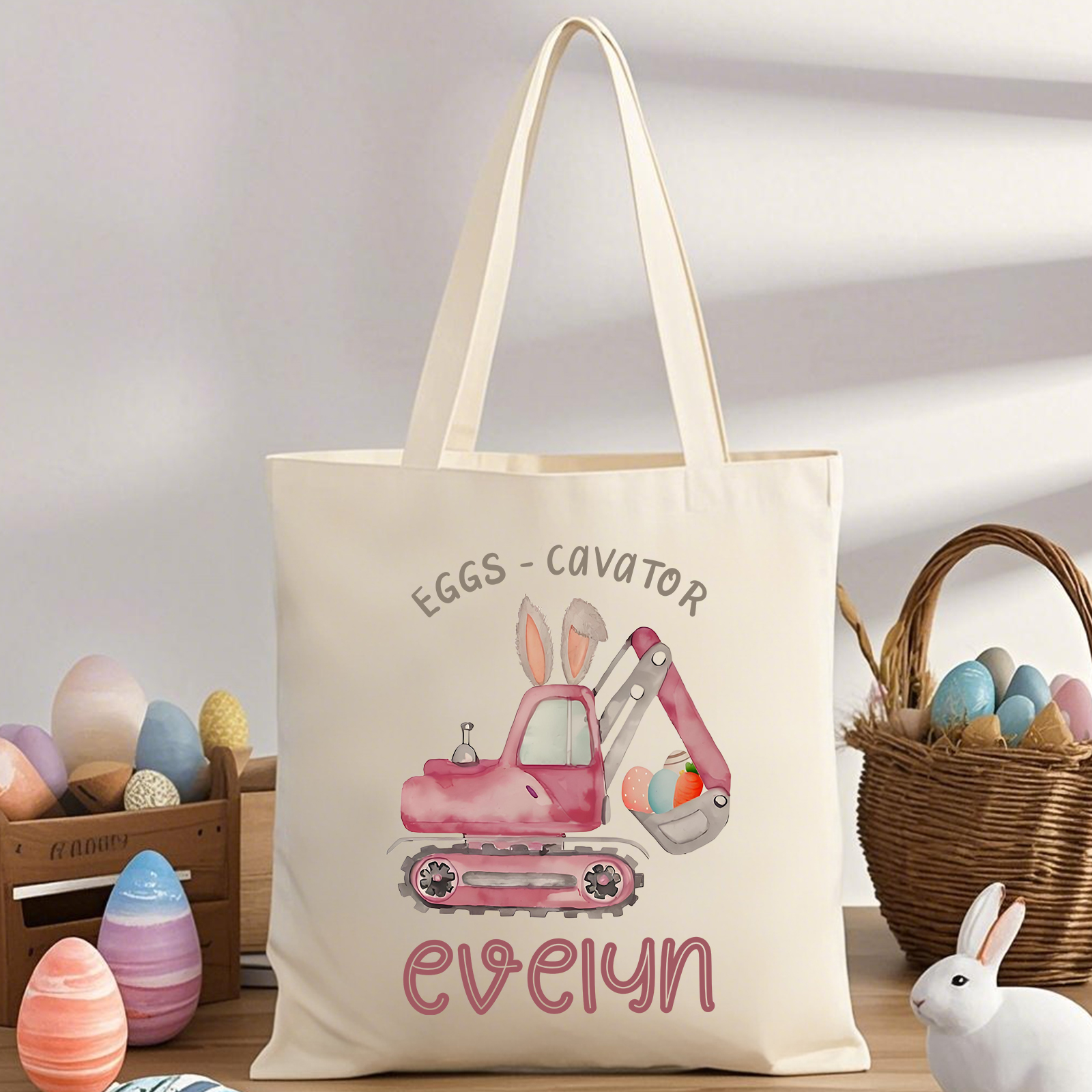 Personalisierbarer Name & Text Ostern Leinen Hase Tasche