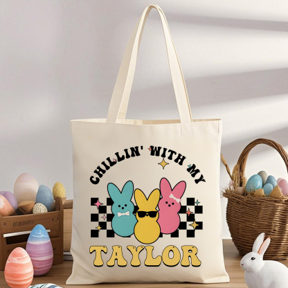Personalisierbarer Name & Text Ostern Leinen Hase Tasche
