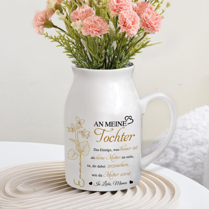 Personalisierte 1 Name & Geburtsblume-An meine Tochter- Gießvase mit Henkel Mama Vase-Pefektes Geschenk für Tochter