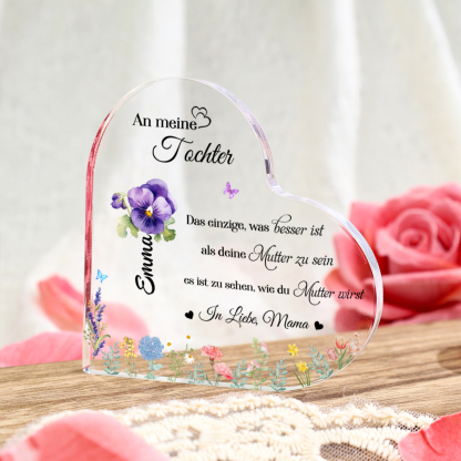 Personalisierte Text & Name & Geburtsblume Herz Acryl-Deko-An meine Tochter -Schreibtischdekoration für Tochter