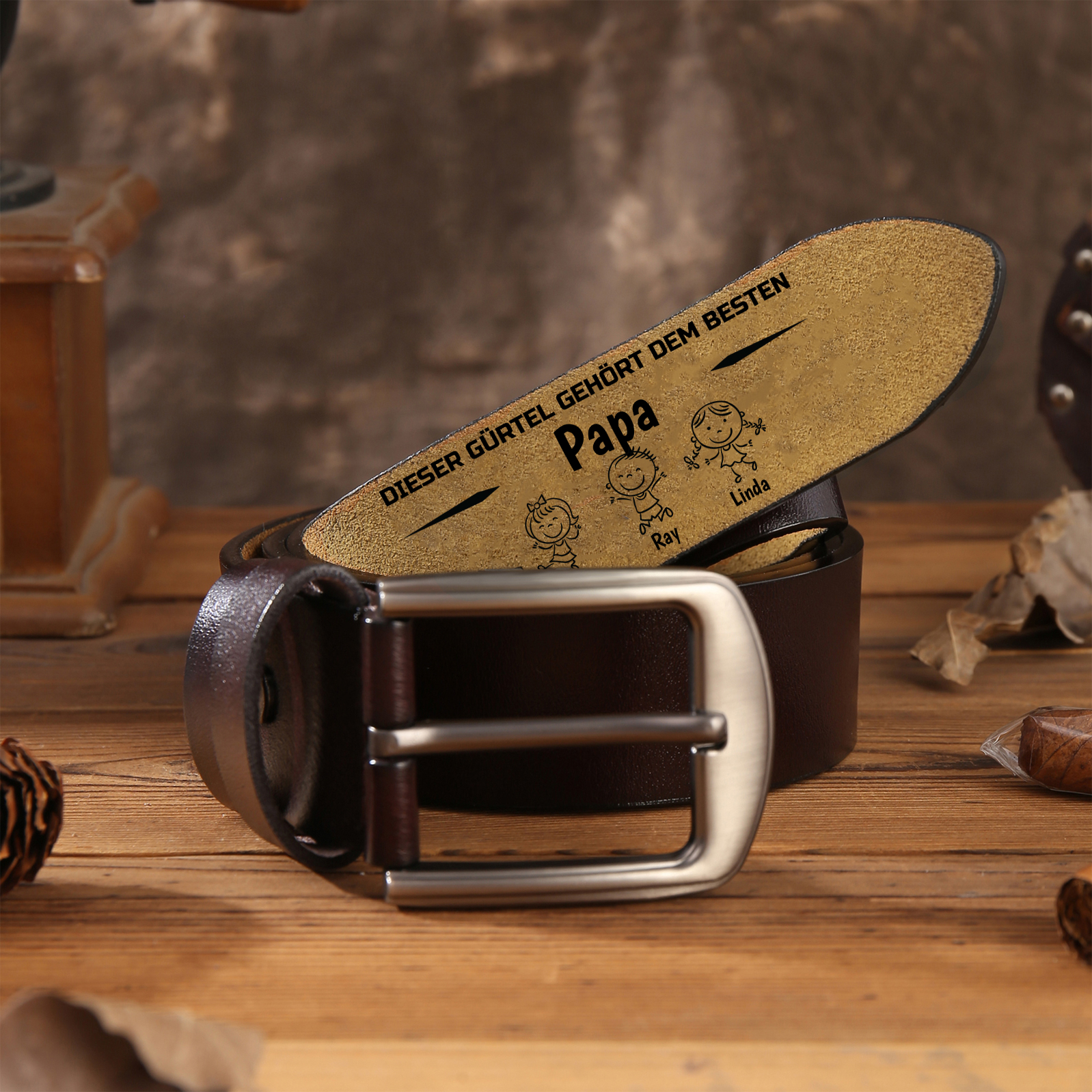 Personalisierter 1-6 Namen Schwarz Herren Ledergürtel - Diese Gürtel gehört dem besten Papa- Geschenk für Papa/Ehrmann