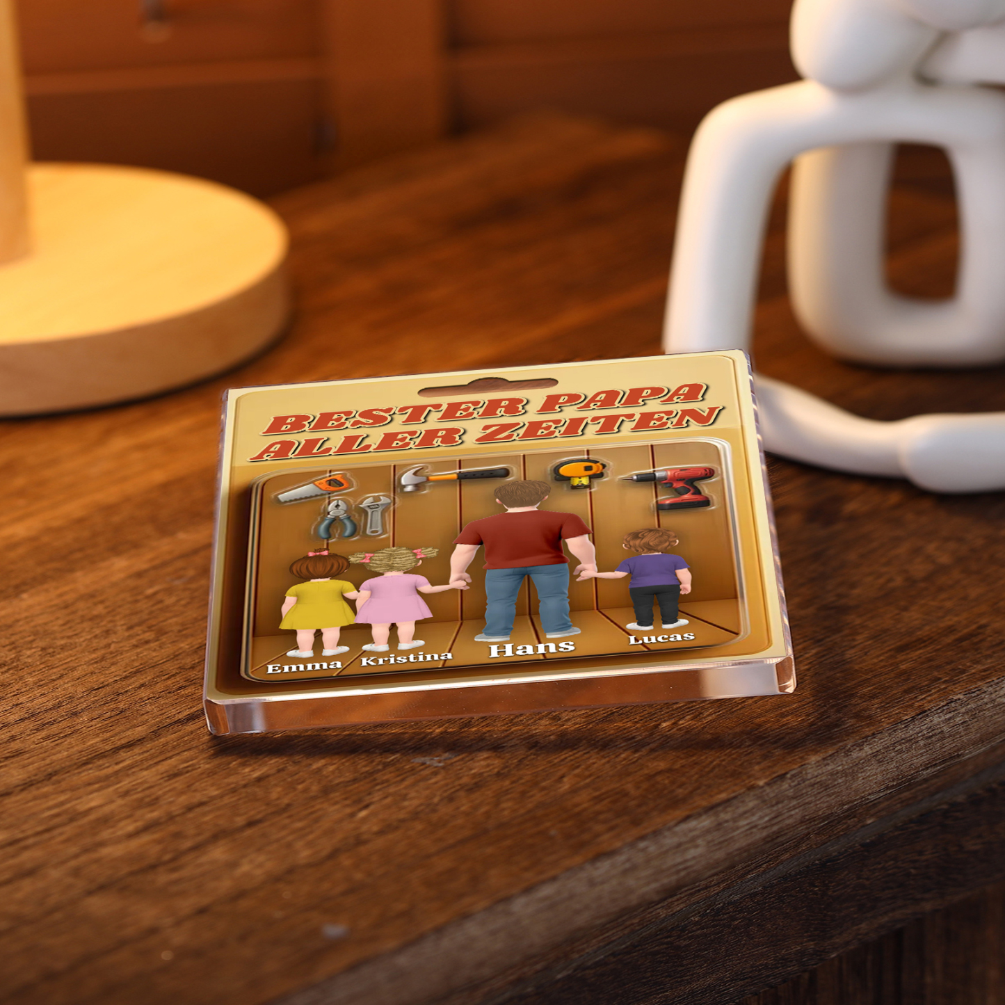 Personalisiertes Design von Papa und Kinder Acryl-Deko-Papa kann alles reparieren-Schreibtischdekoration für Papa