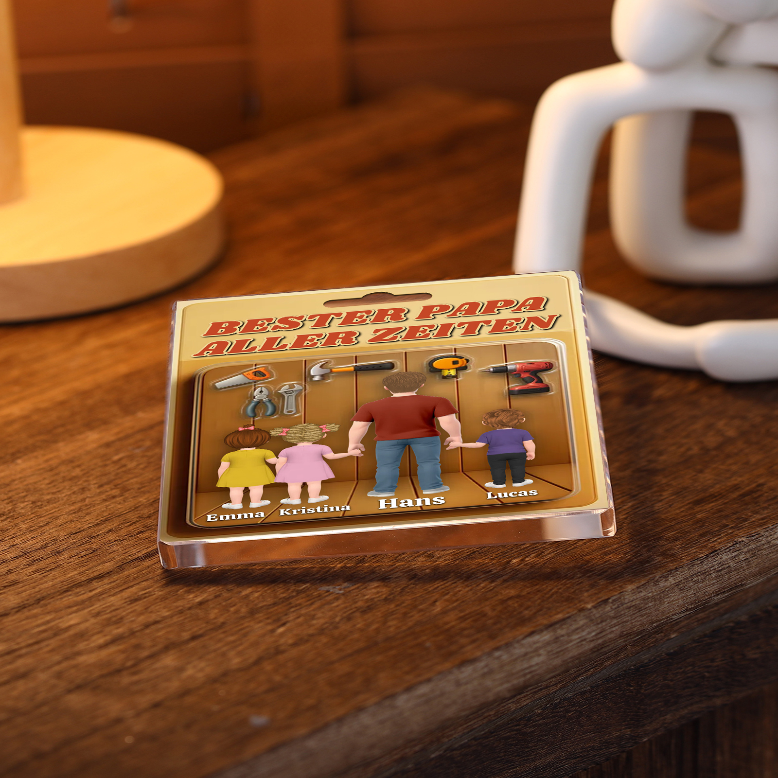 Personalisiertes Design von Papa und Kinder Acryl-Deko-Papa kann alles reparieren-Schreibtischdekoration für Papa