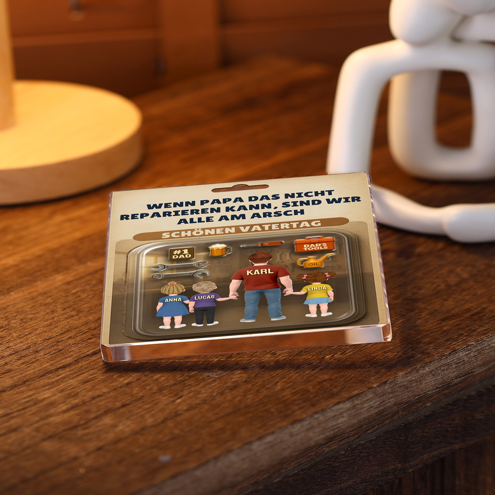 Personalisiertes Design von Papa und Kinder Acryl-Deko-Papa kann alles reparieren-Schreibtischdekoration für Papa