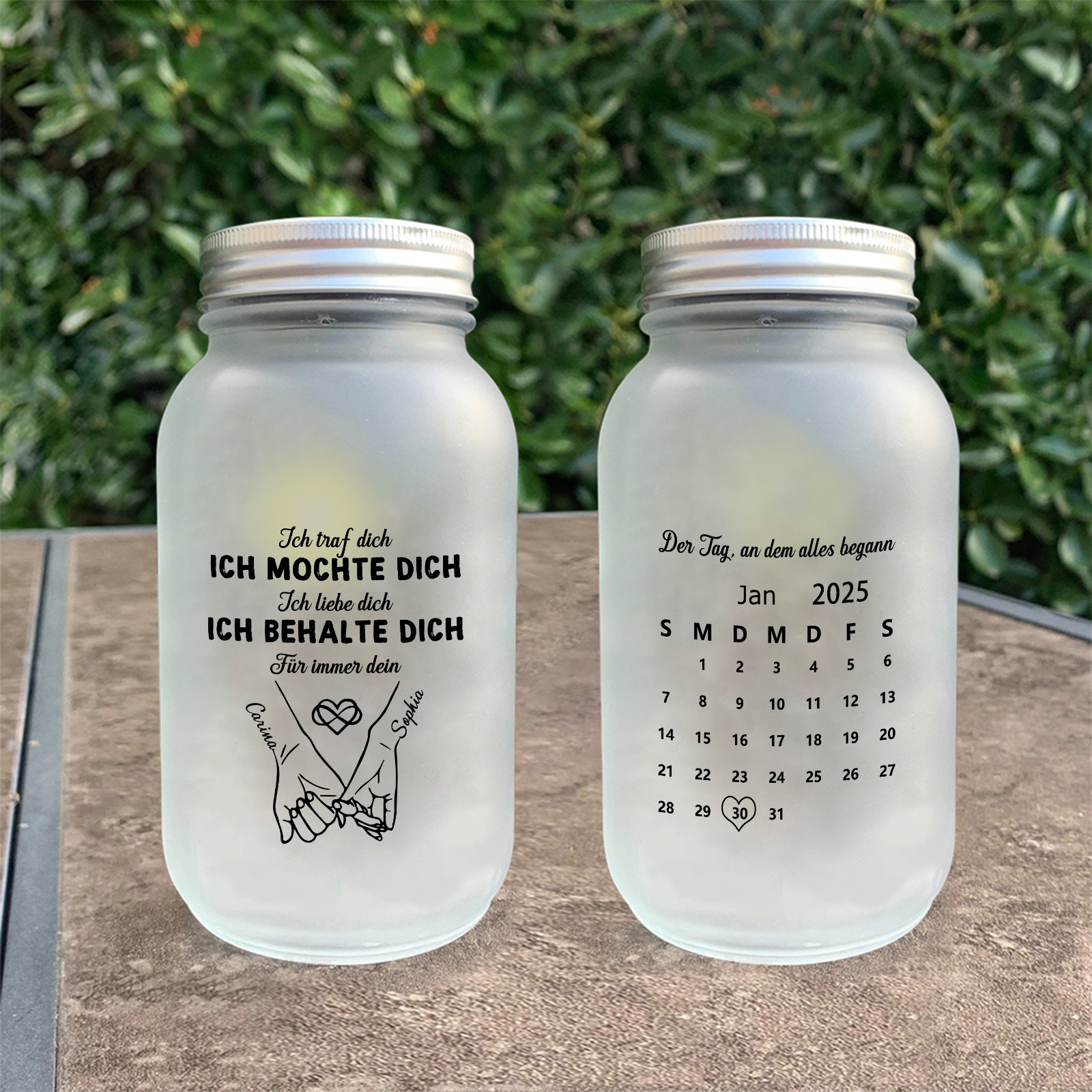 Personalisiertes LED Flaschenlicht‑Nachtlicht mit Namen, Datum für Paare