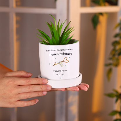 Personalisierbare 3 Texte & Nummer Liebespaar Blumentopf Einweihungsgeschenk Geschenk für ein neues Zuhause