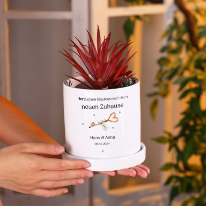 Personalisierbare 3 Texte & Nummer Liebespaar Blumentopf Einweihungsgeschenk Geschenk für ein neues Zuhause