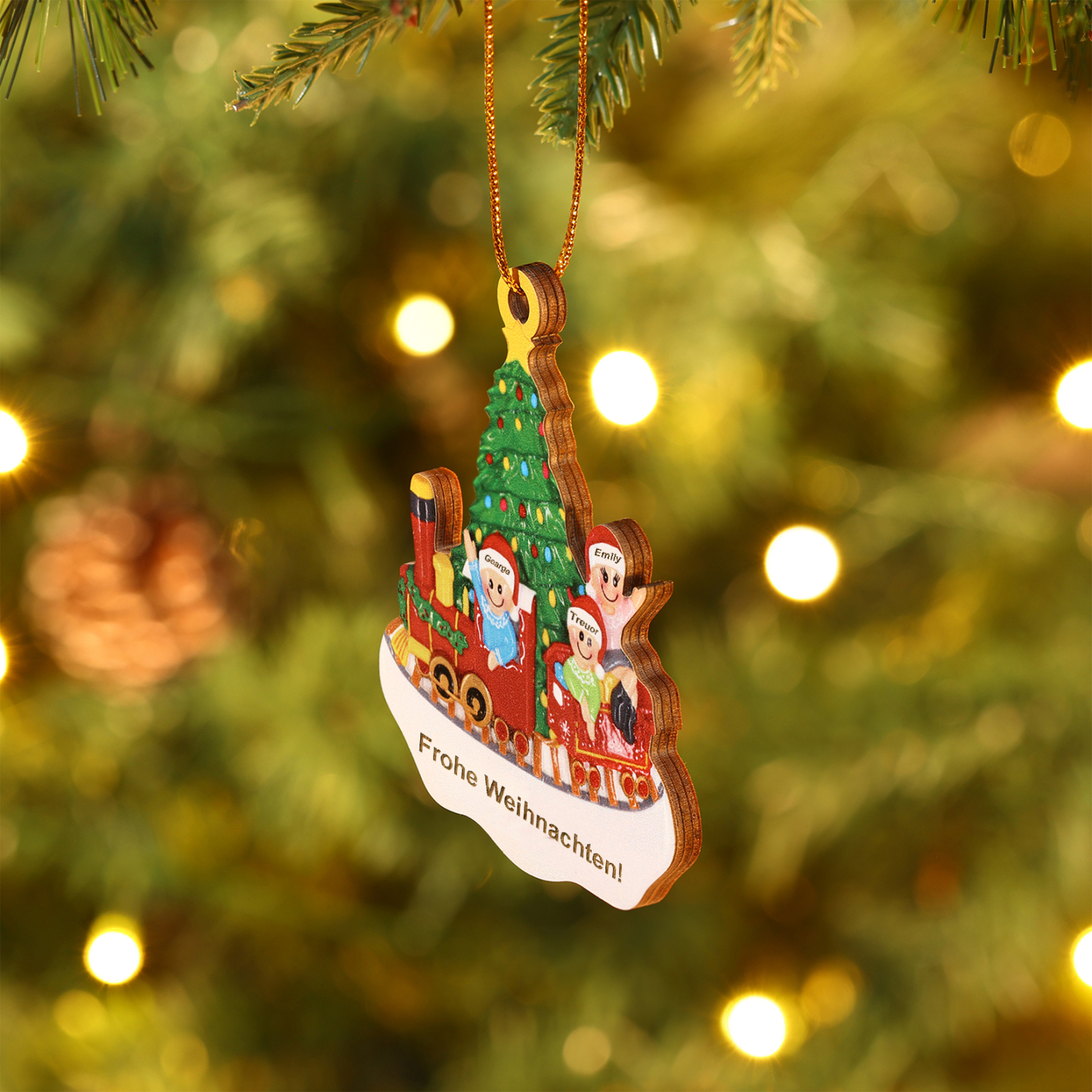 Personalisiertes 3-4 Namen Weihnachtsornament aus Holz Weihnachtszug Anhänger mit 3-4 Familienmitgliedern