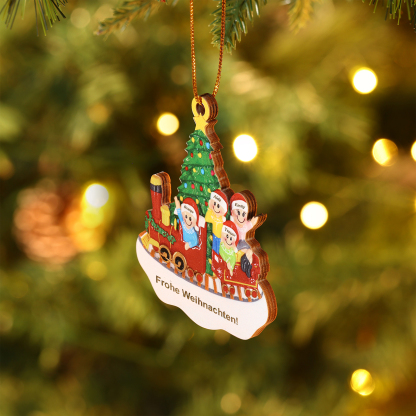 Personalisiertes 3-4 Namen Weihnachtsornament aus Holz Weihnachtszug Anhänger mit 3-4 Familienmitgliedern