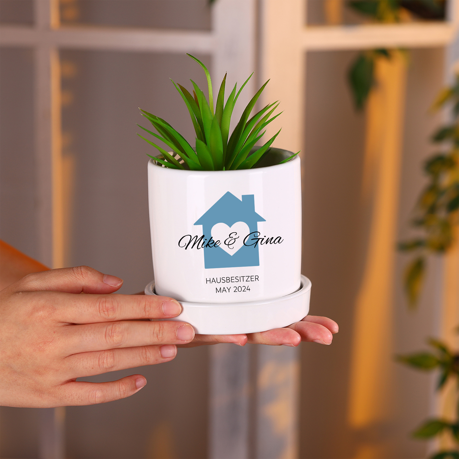 Personalisierbarer 1 Name & Text & Datum Liebespaar Blumentopf Einweihungsgeschenk Geschenk für ein neues Zuhause