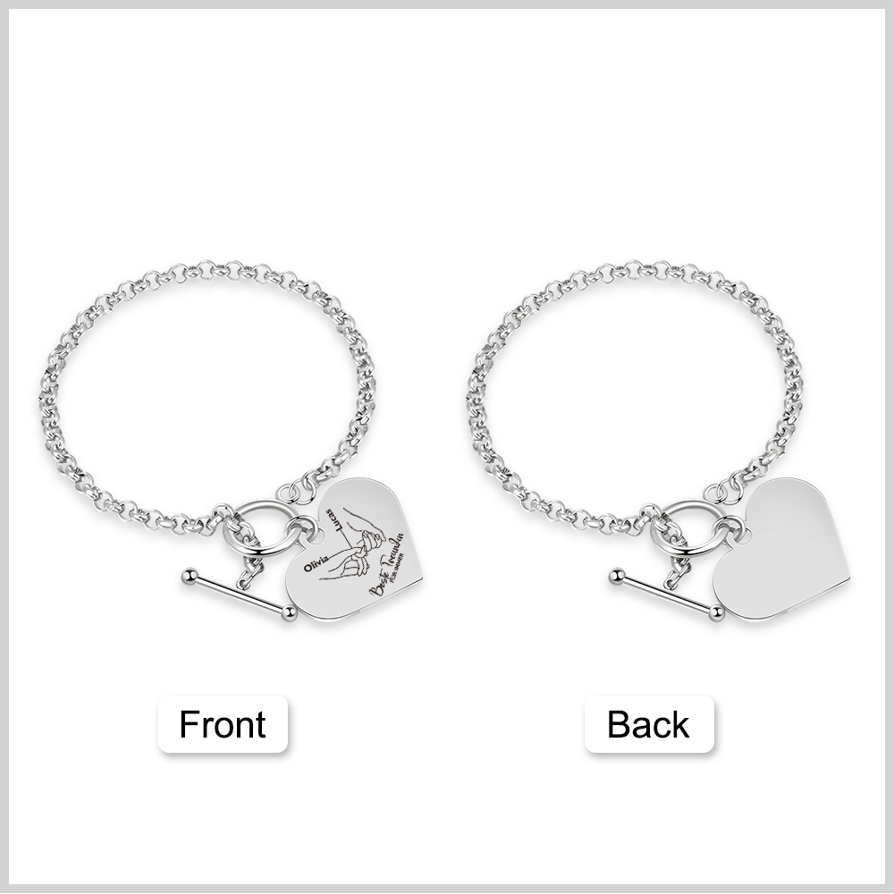 Personalisierte 2 Namen Edelstahl Armband mit Herzanhänger –Beste Freundin für immer– Geschenk für Freundin