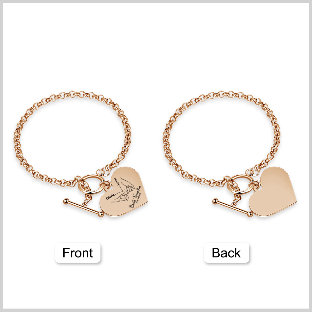 Personalisierte 2 Namen Edelstahl Armband mit Herzanhänger –Beste Freundin für immer– Geschenk für Freundin