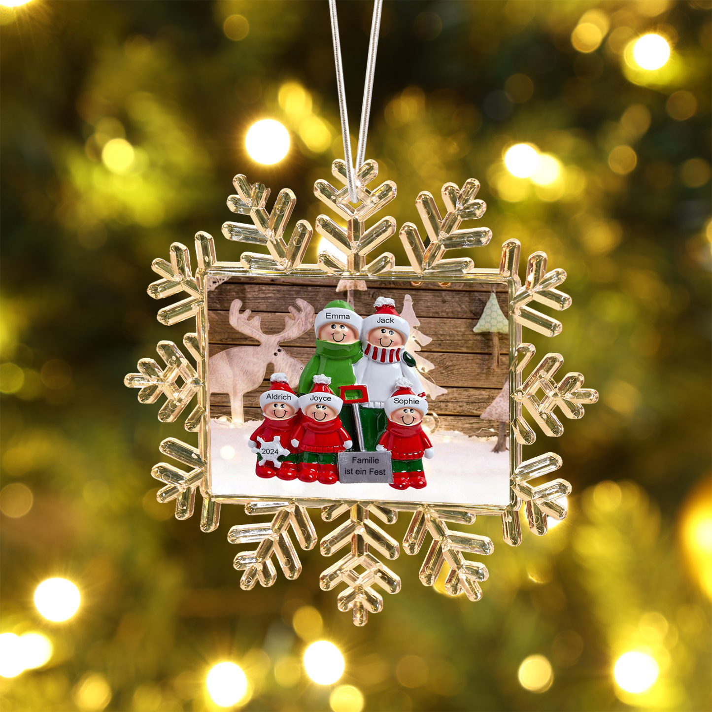 Kunststoff Weihnachtsornament-Personalisierte 2-6 Namen & Text & Jahr Schneeflocke Weihnachtsbaum Anhänger mit 2-6 Familienmitgliedern