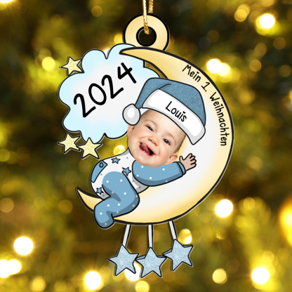 Acryl Weihnachtsornament – Personalisierter 1 Name & Foto & Jahr & Ordinalzahl Baby Weihnachtsanhänger