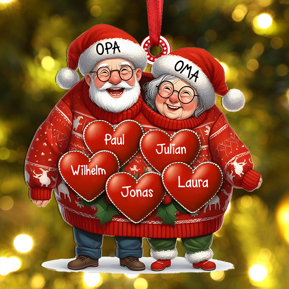 Acryl Weihnachtsornament- Personalisierte 2-8 Namen Weihnachtsanhänger Opa & Oma mit Herzen – Geschenk für Opa Oma Großeltern