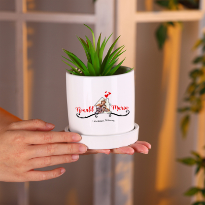 Personalisierbare 2 Namen & Foto & Text Liebespaar Blumentopf Einweihungsgeschenk Geschenk für ein neues Zuhause