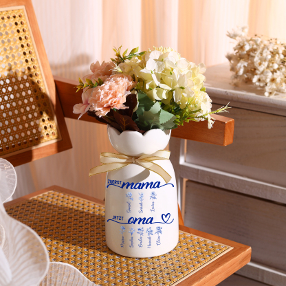 Personalisierte Blumenvase Erste Mama jetzt Oma – blau floral