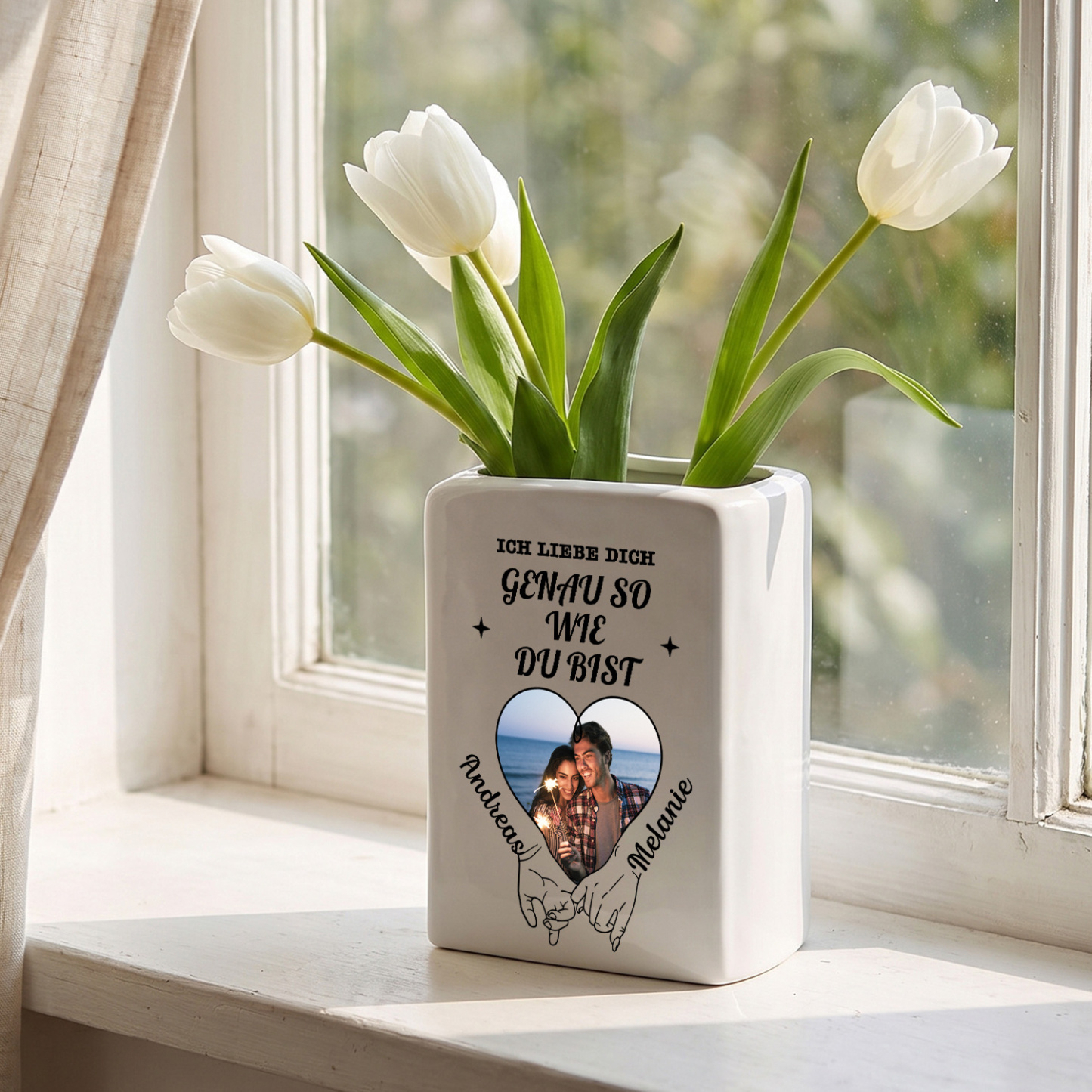 Personalisierte Keramikvase in Buchform mit Foto und Namen Geschenk für deinen Partner oder deine Partnerin