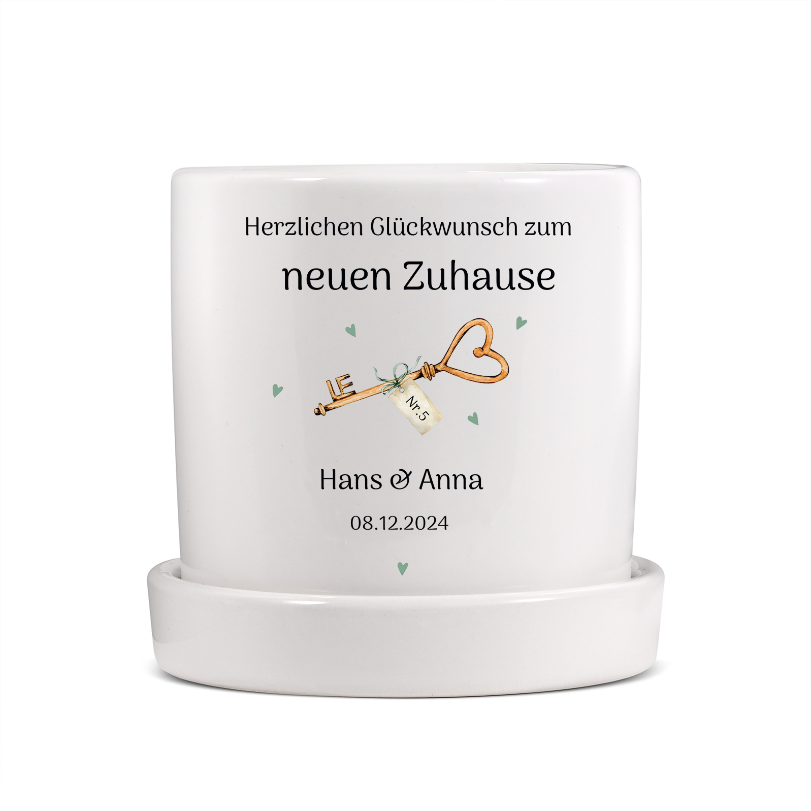 Personalisierbare 3 Texte & Nummer Liebespaar Blumentopf Einweihungsgeschenk Geschenk für ein neues Zuhause