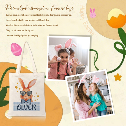 Personalisierbarer Name & Text Ostern Leinen Hase Tasche