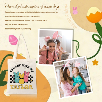 Personalisierbarer Name & Text Ostern Leinen Hase Tasche