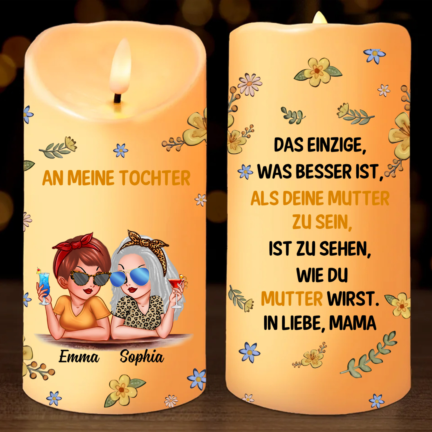 Personalisierbare 2 Namen & Muster LED-Kerze – An meine Tochter-Geschenk für Mutter/Tochter
