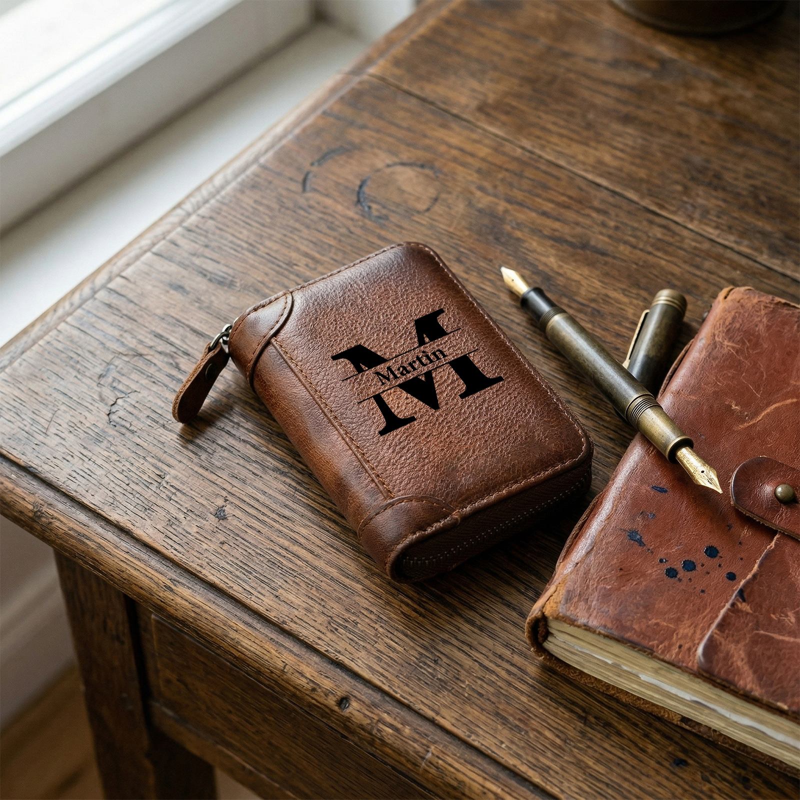 Personalisiertes Leder Kartenetui mit Reißverschluss und mehreren Kartenfächern, in 9 Designs