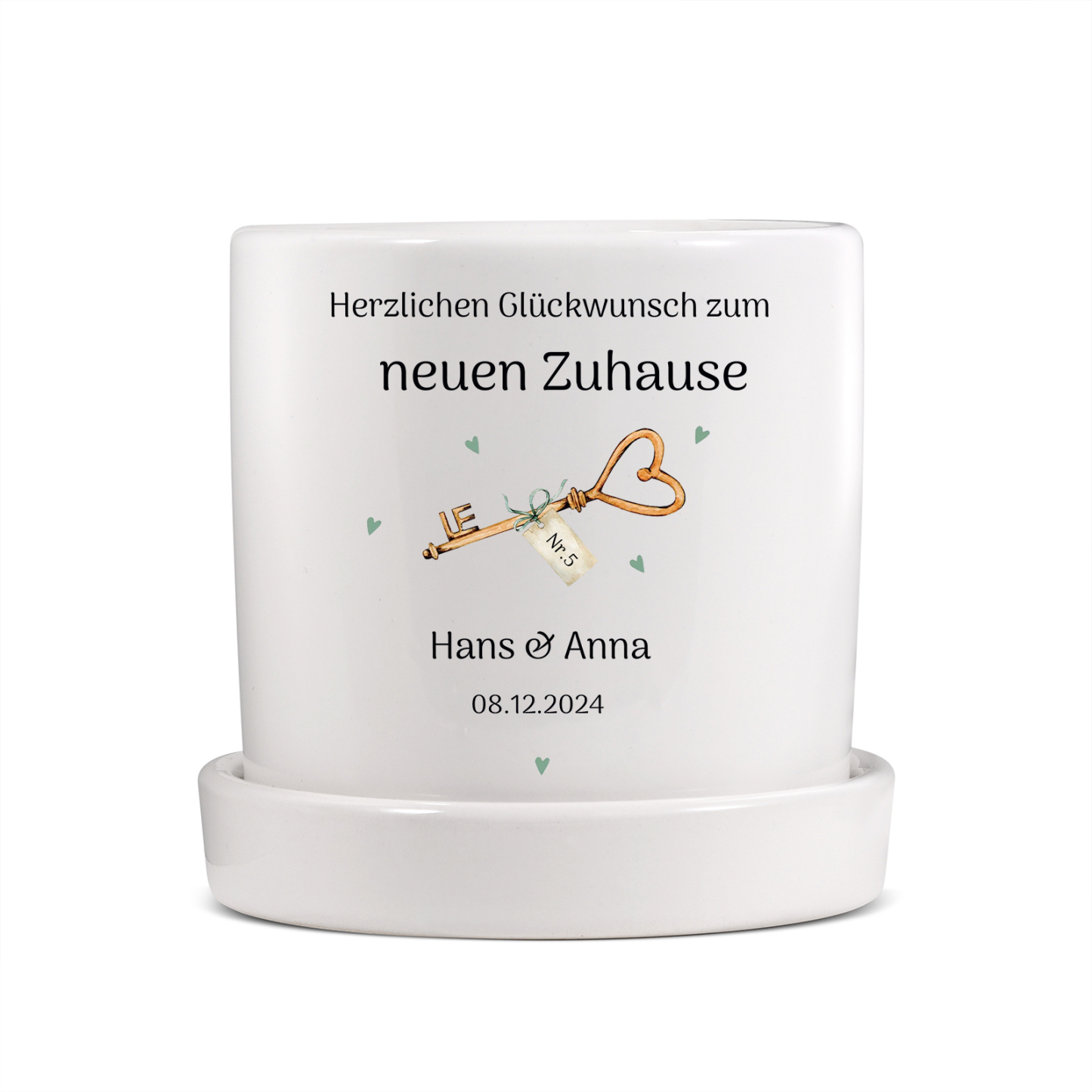 Personalisierbare 3 Texte & Nummer Liebespaar Blumentopf Einweihungsgeschenk Geschenk für ein neues Zuhause