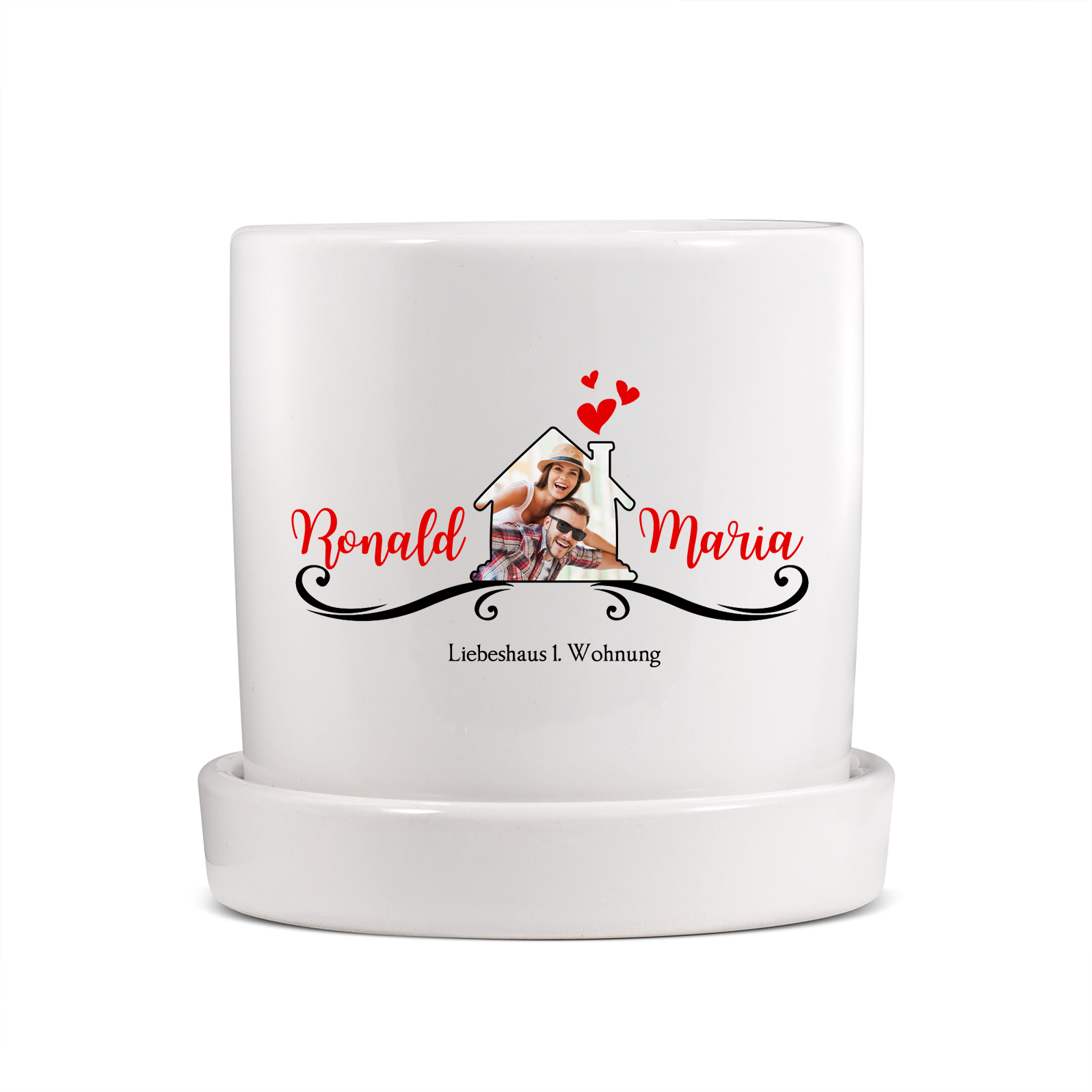 Personalisierbare 2 Namen & Foto & Text Liebespaar Blumentopf Einweihungsgeschenk Geschenk für ein neues Zuhause